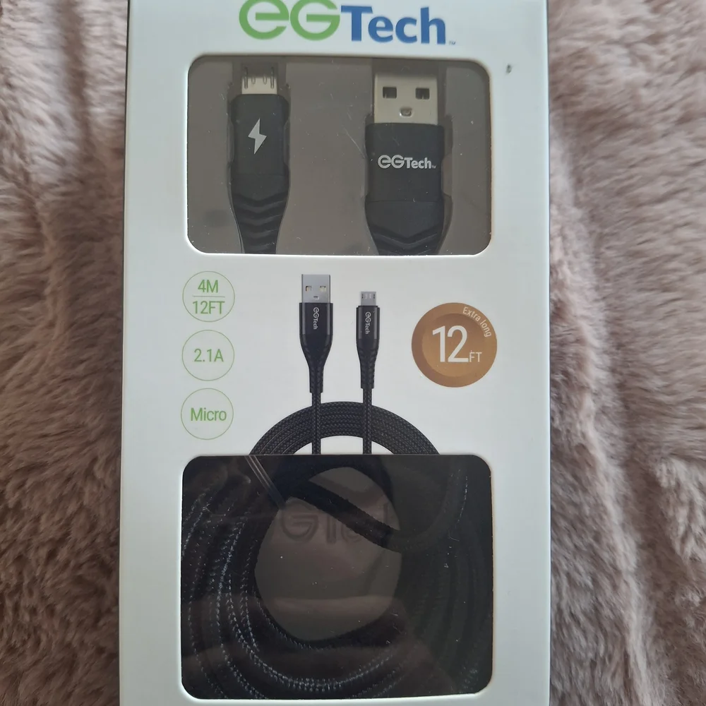 Black Braided Charging Cable 12ft